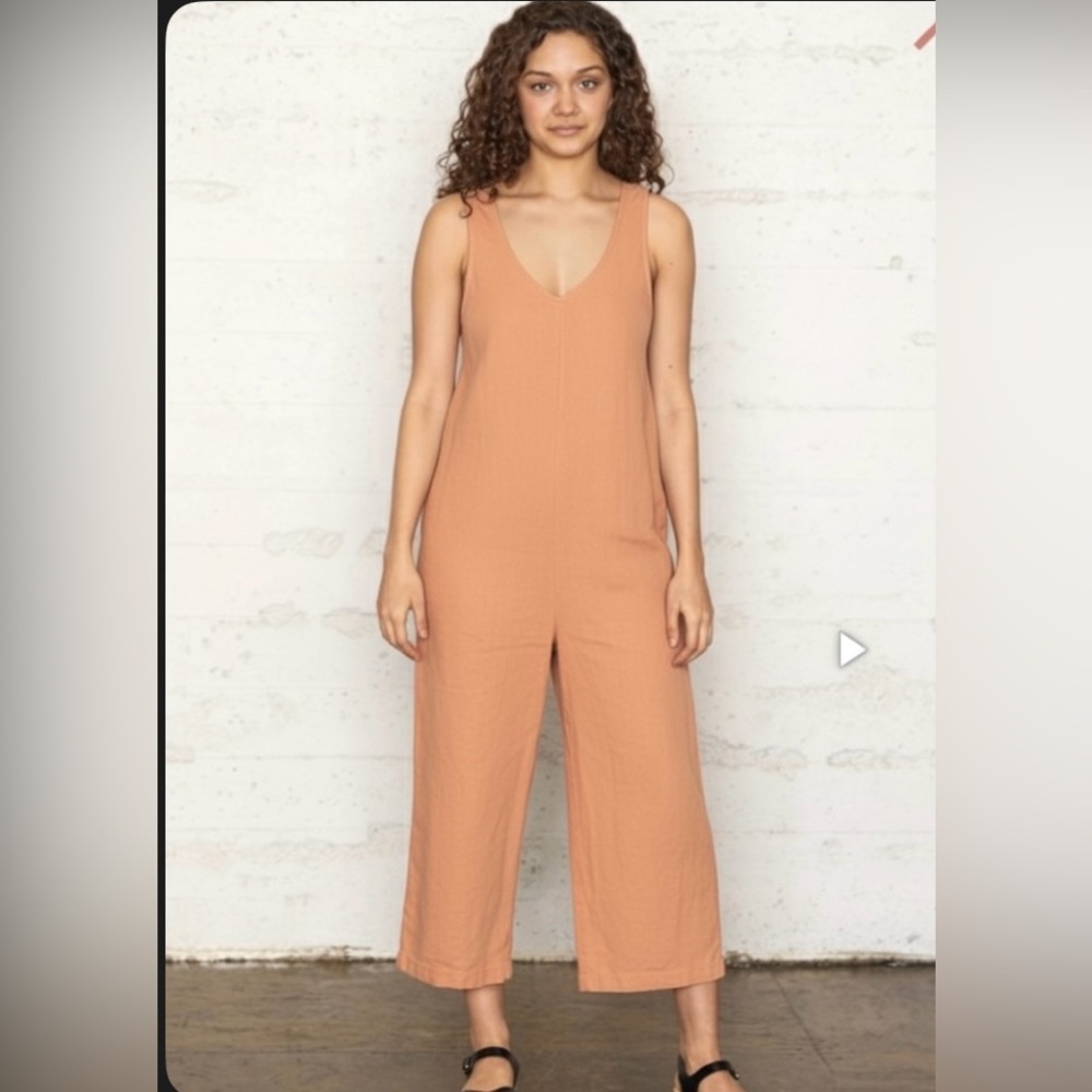 North of West Apricot Linen Jumpsuit Wide Leg Crop Minimalist Made in USA XS